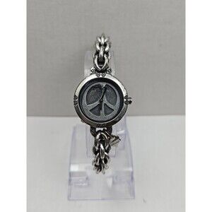 Lucky Brand Peace Sign Chain Bracelet Watch Quartz New Battery Silver Womens